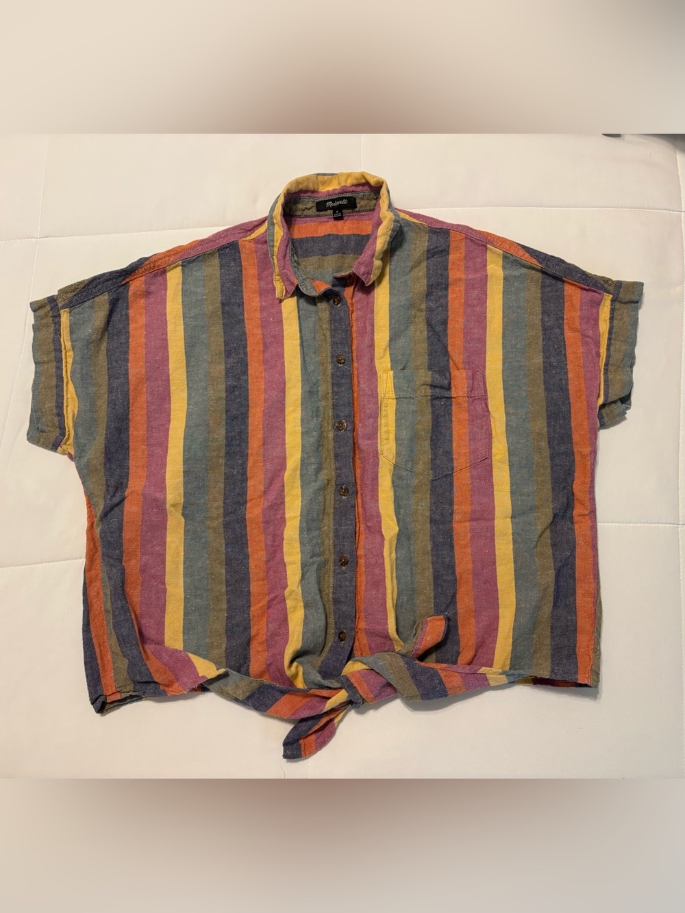 Madewell Multicolor Striped Button-Up Shirt โ Yellow, Orange, Purple